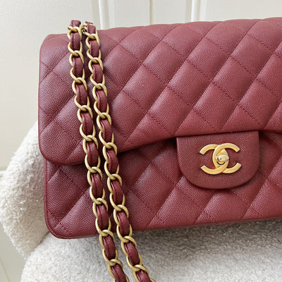 Chanel Classic Jumbo Double Flap in 18C Burgundy Dark Red Iridescent Caviar and AGHW