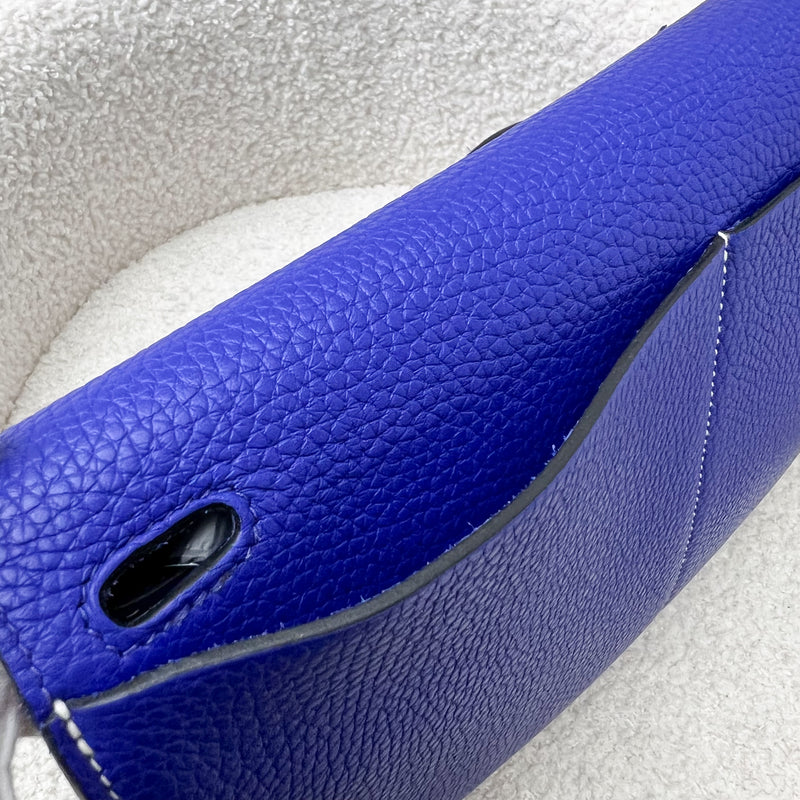 Hermes Halzan 31 in Bleu Electrique Clemence Leather and PHW