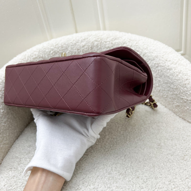 Chanel Small Classic Flap CF in Burgundy Lambskin and LGHW