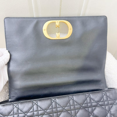 Dior Large Caro Flap Bag in Black Grained Calfskin and GHW