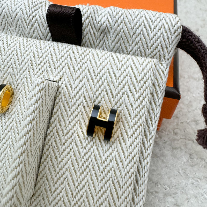 Hermes Mini Pop H Earrings in Noir and GHW