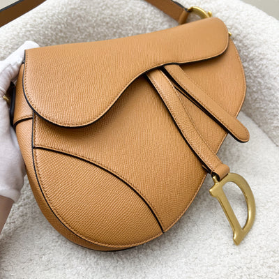 Dior Medium Saddle Bag in Amber Grained Calfskin and AGHW