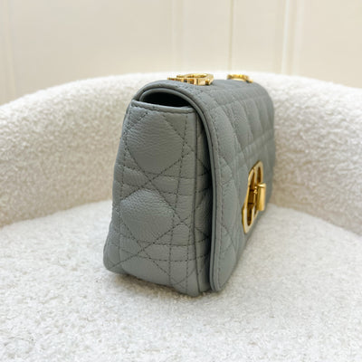 Dior Small Caro Flap in Stone Grey Grained Calfskin and GHW