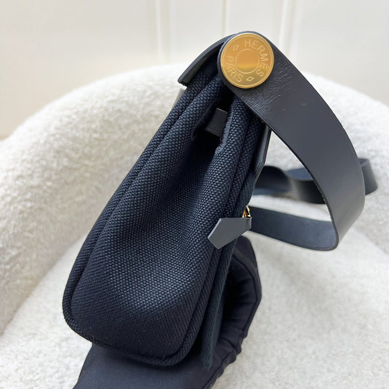 Hermes Mini Herbag Retourne in Noir Black Toile Militaire Canvas, Black Vache Hunter Leather and GHW