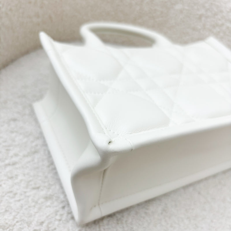 Dior Mini Book Tote in White Macrocannage Lambskin and LGHW