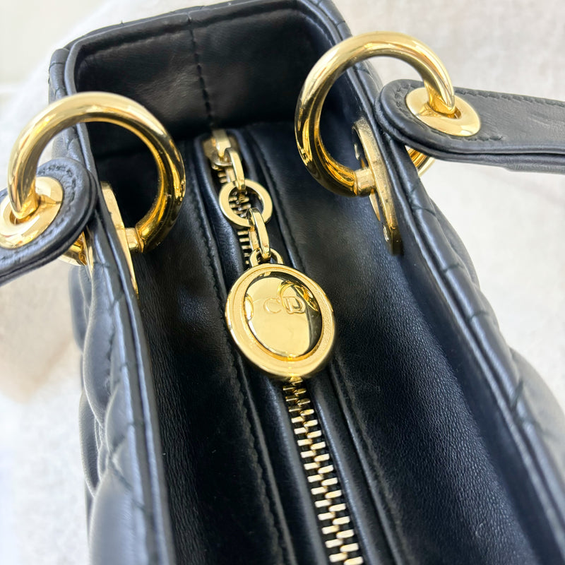 Dior Medium Lady Dior in Black Lambskin and GHW (New Version with Adjustable Strap)