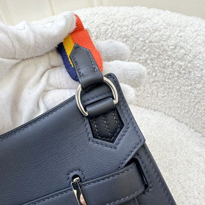 Hermes Jypsiere Mini in Caban (Almost Black) Swift Leather, Canvas Strap and PHW
