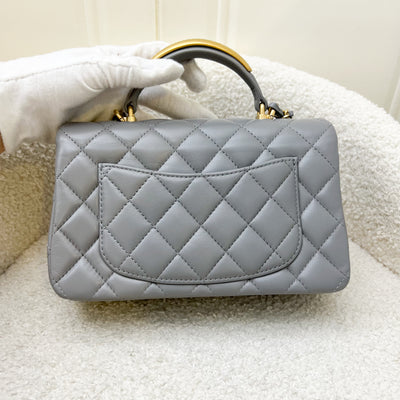 Chanel 22B Top Handle Mini Rectangle Flap in Grey Lambskin and AGHW