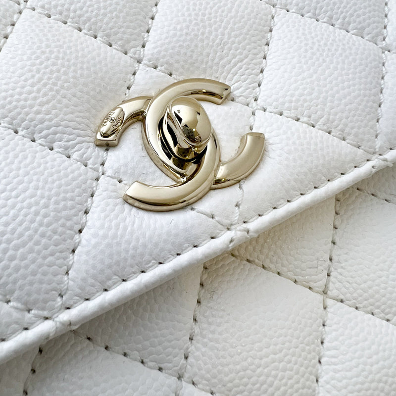 Chanel Small 24cm Coco Handle in White Caviar and LGHW