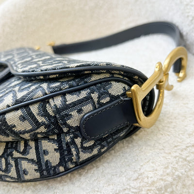 Dior Medium Saddle Bag in Navy Oblique Canvas and AGHW