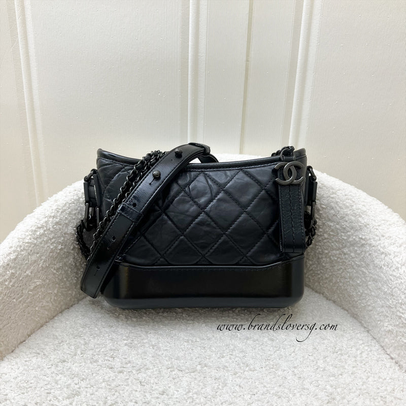 Chanel So Black Small Gabrielle in Black Distressed Leather and Black HW