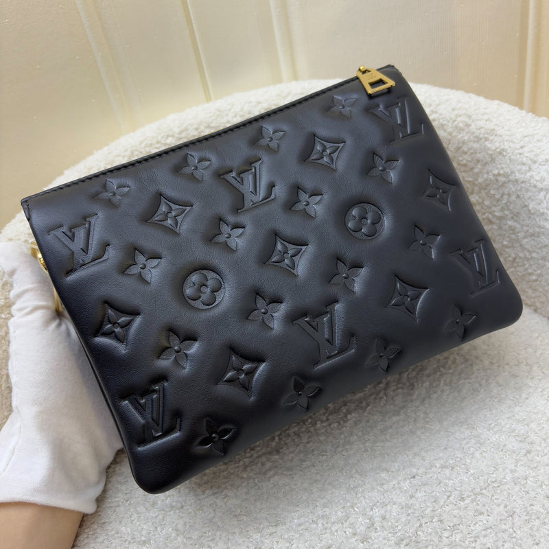 LV Coussin BB Handbag in Black Puffy Embossed Lambskin and GHW (Model: M20574)