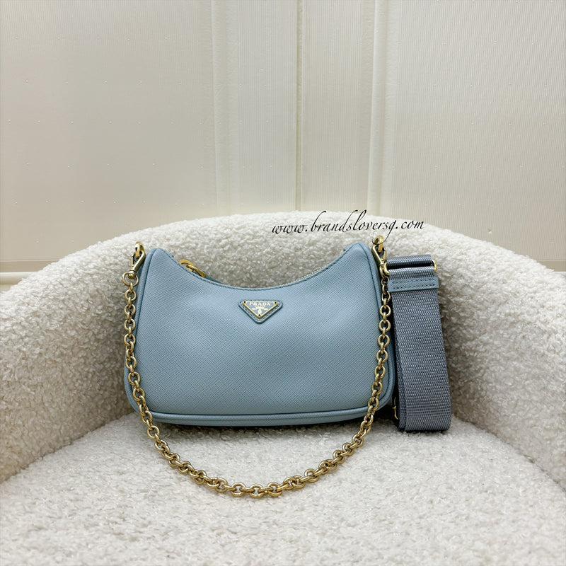 Prada Re Edition Mini Bag in Baby Blue Saffiano Leather and GHW