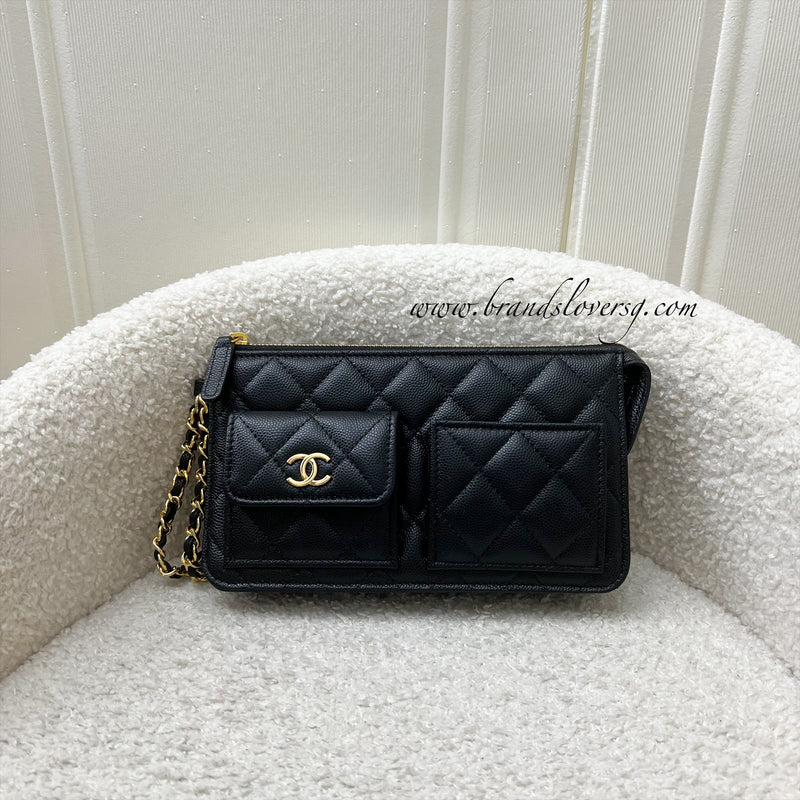 Chanel Wristlet Clutch in Black Caviar and GHW