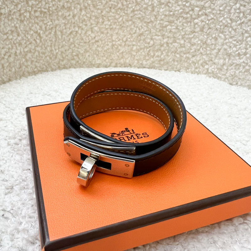 Hermes Kelly Double Tour Bracelet in Noir Swift Leather PHW Sz S