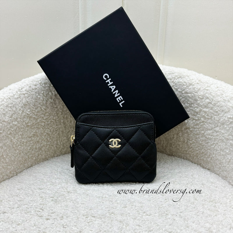 Chanel Zipped Square Compact Wallet / Card Holder in Black Caviar and LGHW