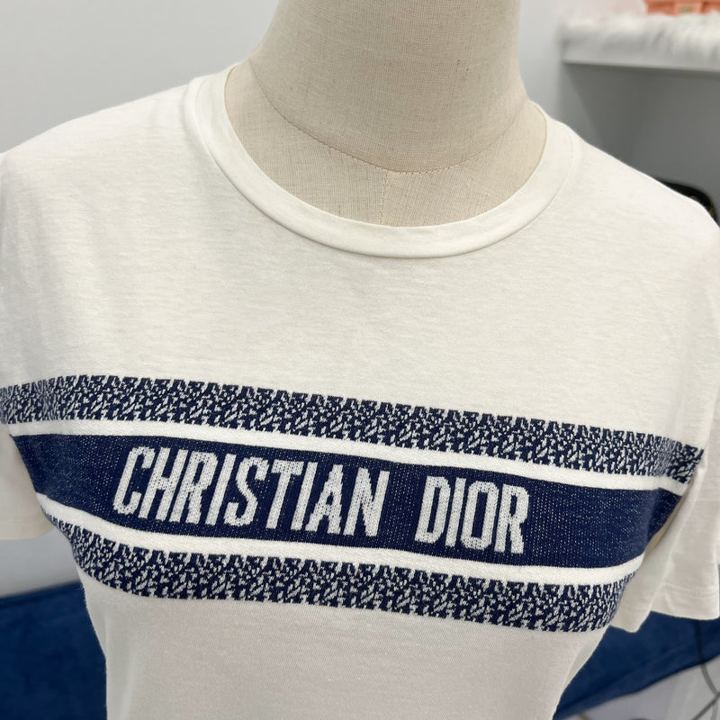 Dior White and Navy Blue Cotton Jersey T-shirt Sz S