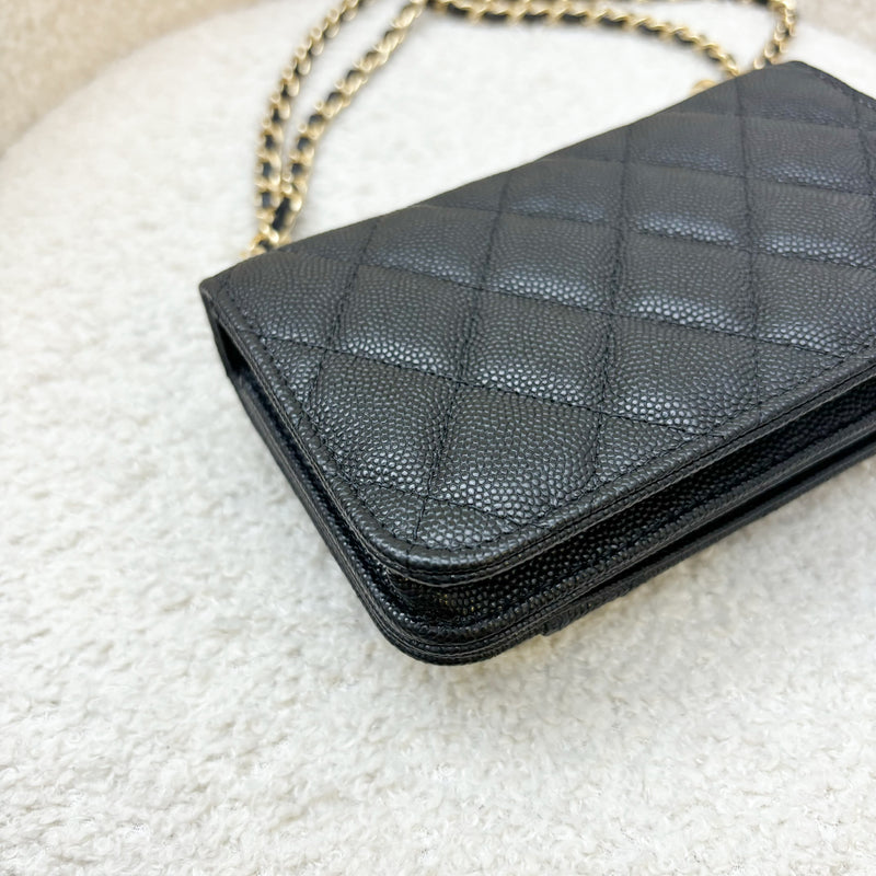 Chanel Seasonal 22A Mini Wallet on Chain WOC in Black Caviar GHW