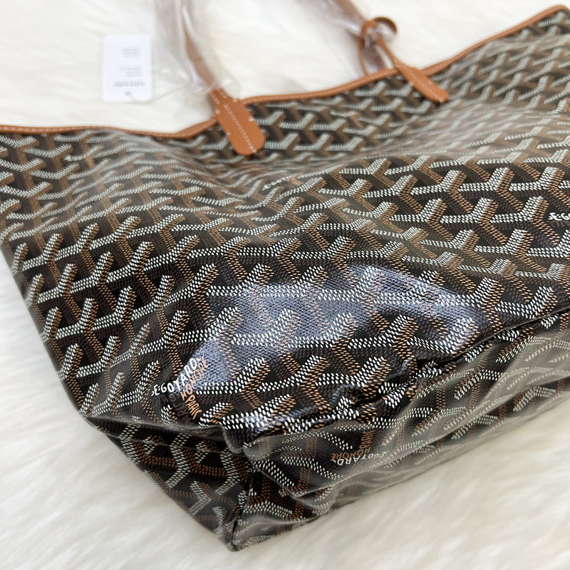 Goyard Saint Louis PM Tote in Black Signature Goyardine Canvas and Brown Trim