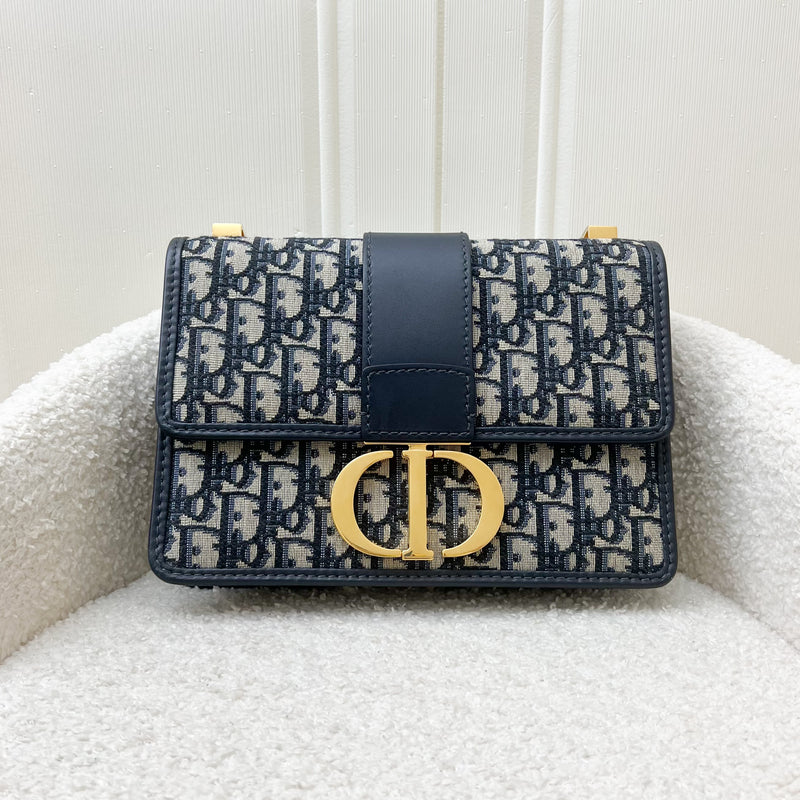 Dior 30 Montaigne Flap Bag in Dark Blue Oblique Canvas GHW