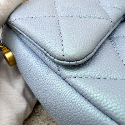 Chanel 21K Perfect Mini Square Adjustable Chain Flap in Iridescent Light Blue Caviar and AGHW