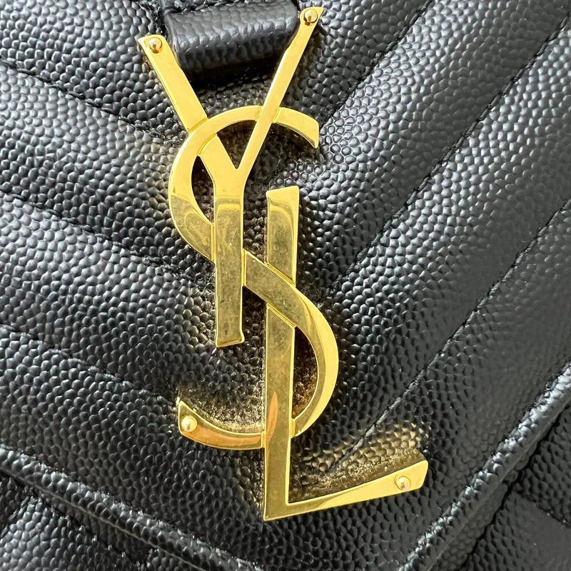 Saint Laurent YSL Medium Envelope Bag in Black Grained Leather and GHW