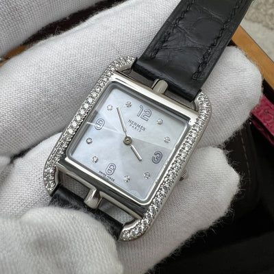 Hermes Cape Cod PM 31mm Quartz Watch with Noir Black Alligator Strap + Extra Strap (Framboise Alligator) worth $700