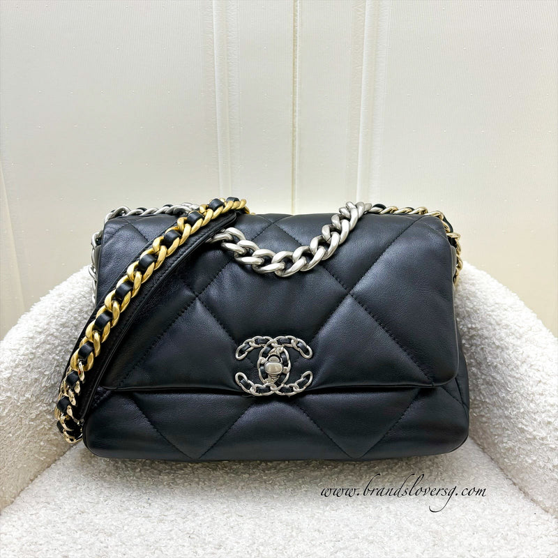 Chanel 19 Small Flap in Black Lambskin, Silver Logo and 3-Tone HW