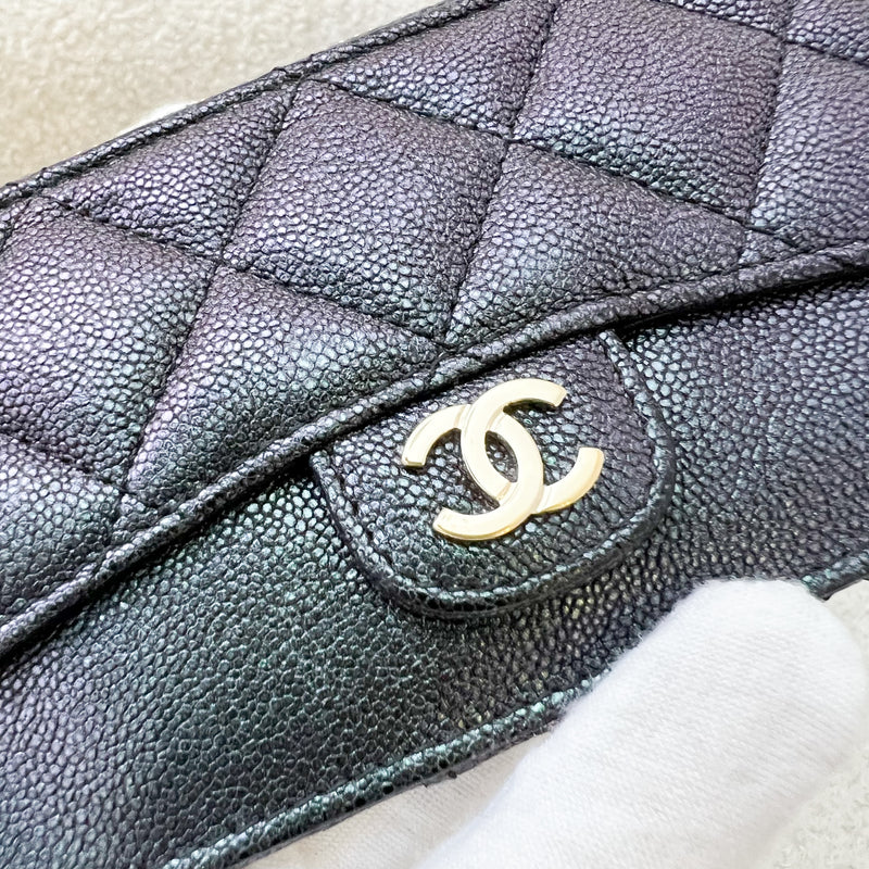 Chanel Flat Zipped External Slots Card holder in Iridescent Black Caviar and LGHW