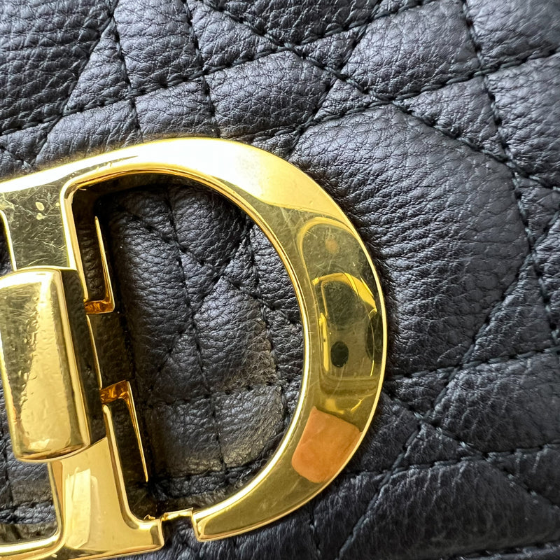 Dior Medium Caro Flap Bag in Black Grained Calfskin and GHW