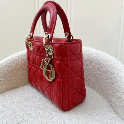 Dior Small MyLadyDior Lady Dior in Red Lambskin and LGHW