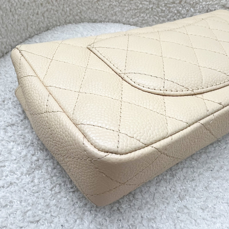 Chanel East West Flap Bag in Beige Caviar and SHW