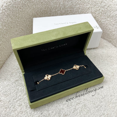 Van Cleef & Arpels VCA Vintage Alhambra 5 Motifs Guilloché Bracelet with Carnelian in 18K Rose Gold (Shortened, with Extra Links)