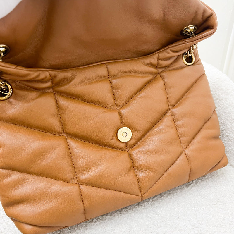 Saint Laurent YSL Small Loulou Puffer Bag in Caramel Brown Lambskin and GHW