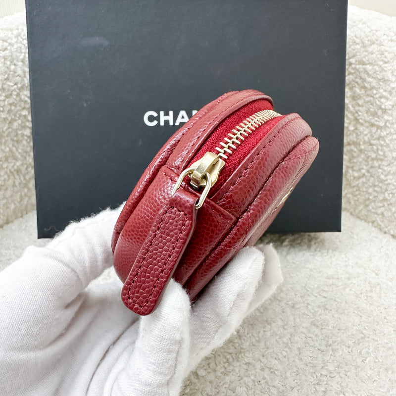 Chanel Round Coin Purse in Burgundy Caviar and LGHW