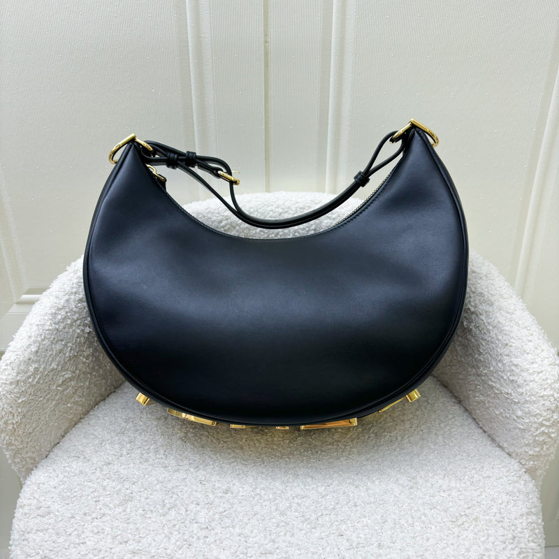 Fendi Medium Fendigraphy Hobo Bag in Black Calfskin and GHW