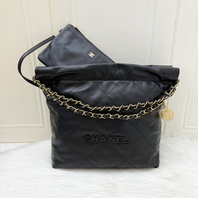 Chanel 22 So Black Small Hobo Bag in Black Caviar, Black Logo and GHW