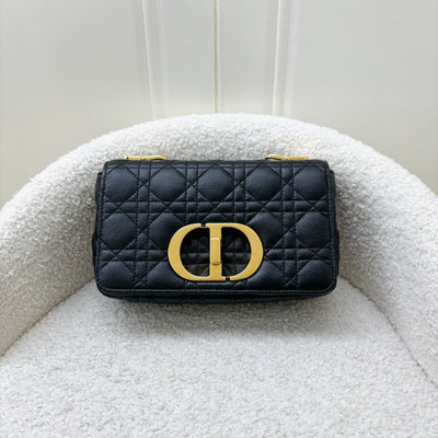 Dior Small Caro Flap Bag in Black Grained Calfskin and GHW