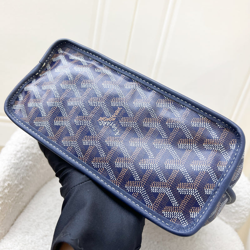 Goyard Mini Anjou Tote in Navy Goyardine Canvas with Navy Trim