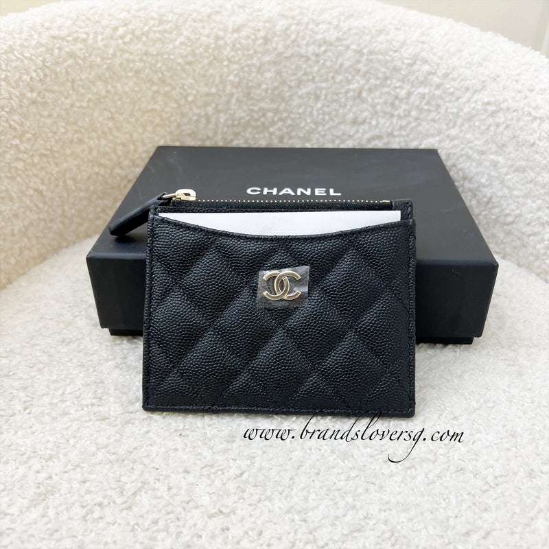 Chanel Zip Card Holder / Small Wallet in Black Caviar LGHW