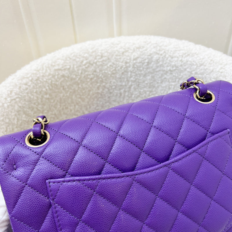 Chanel Small Classic Flap CF in 22A Dark Purple Caviar and LGHW