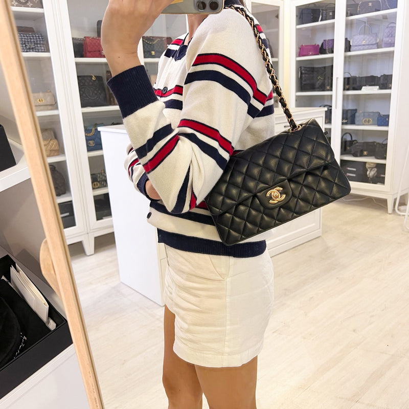 Chanel Small Classic Flap CF in Black Lambskin and Rose Gold HW