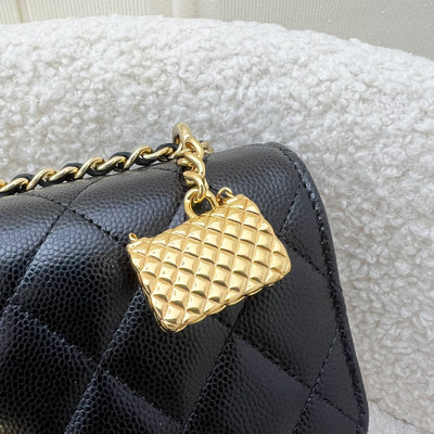 Chanel 23S Classic Flap Charm Wallet on Chain WOC in Black Caviar and GHW