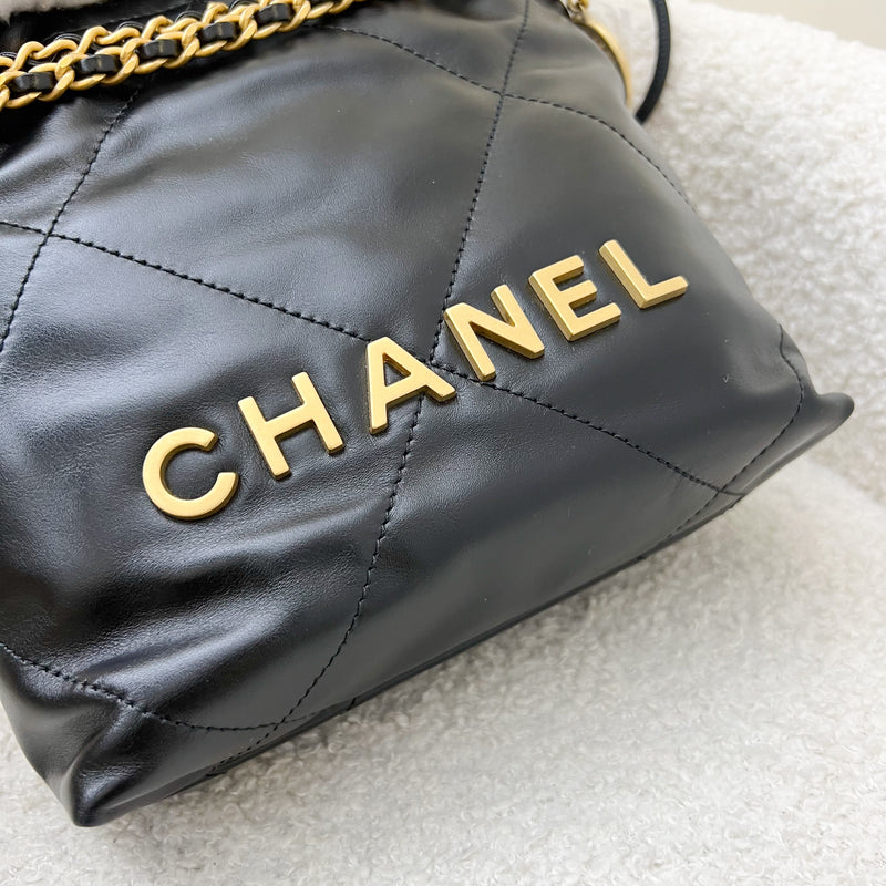 Chanel 22 Mini Hobo Handbag in Black Shiny Calfskin and AGHW