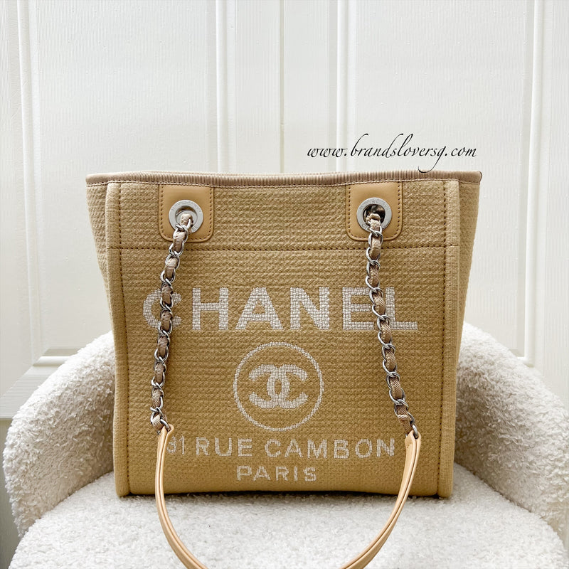 Chanel Small Deauville Tote in 22C Beige Fabric and SHW