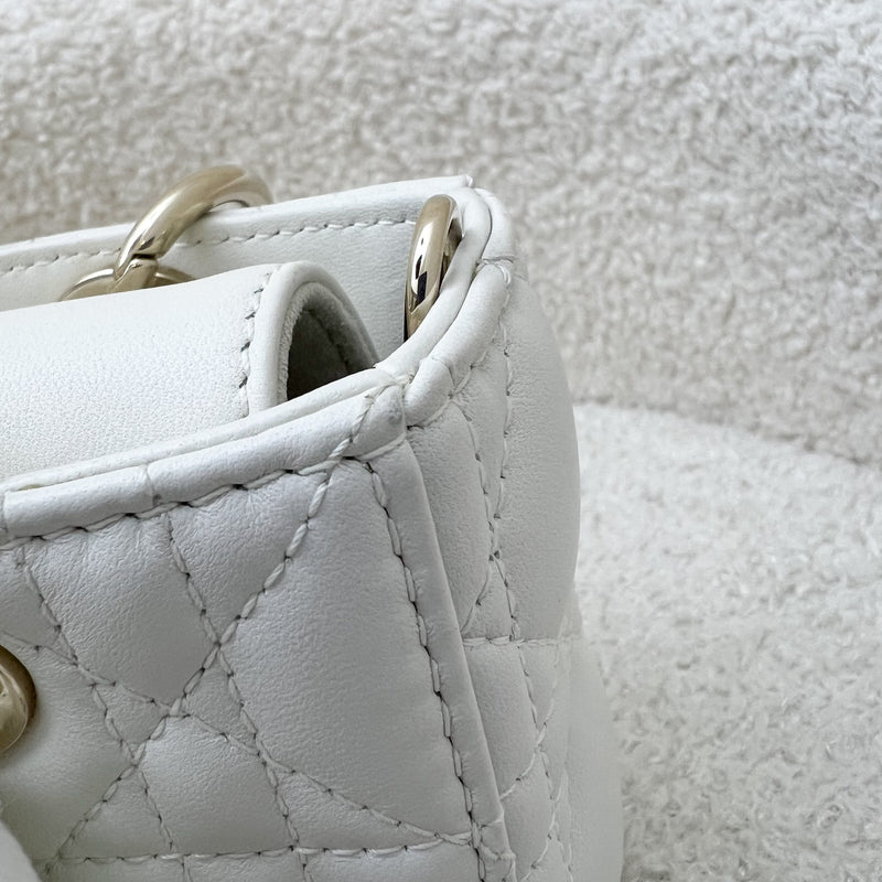 Dior Micro Lady D-Joy Bag in White Cannage Lambskin and LGHW