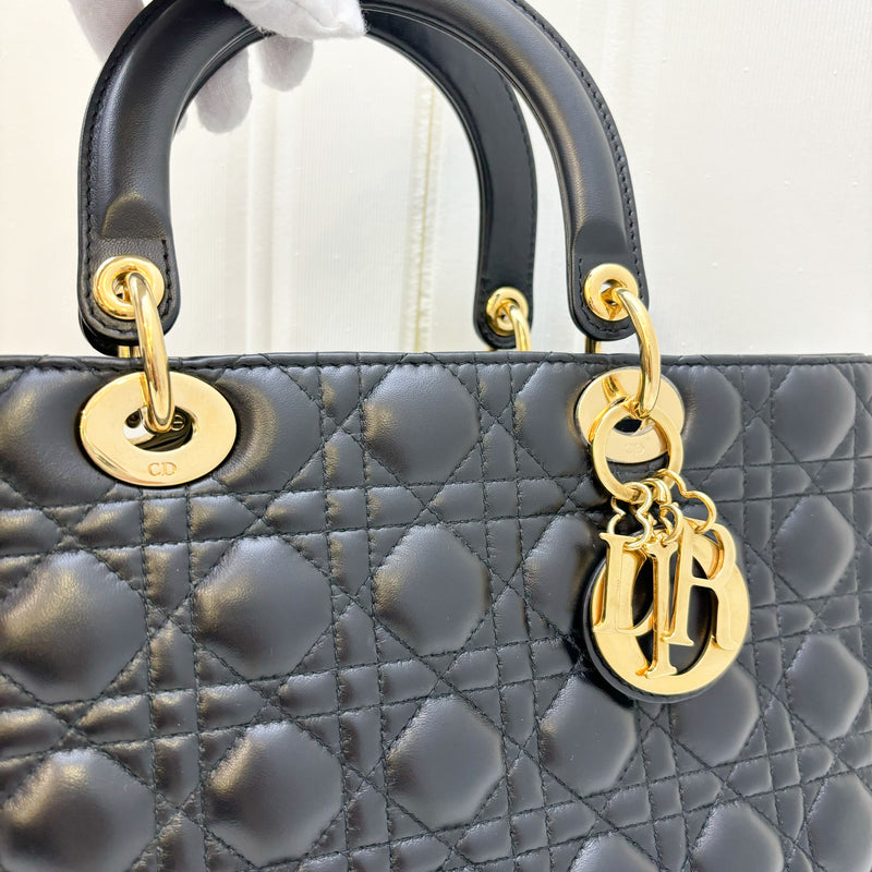 Dior Large Lady Dior in Black Lambskin and GHW