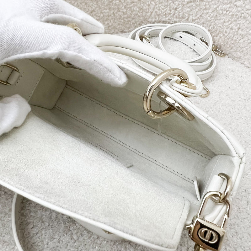 Dior Micro Lady D-Joy Bag in White Cannage Lambskin and LGHW