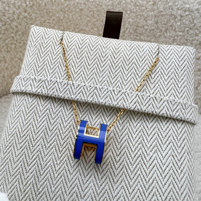 Hermes Pop H Pendant Necklace in Bleu Royal Enamel and GHW