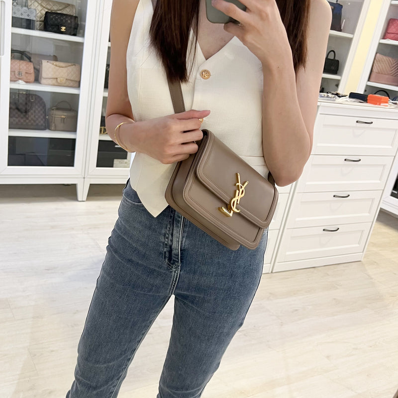 Saint Laurent YSL Small Solferino Satchel Bag in Milk Tea Beige Calfskin and AGHW